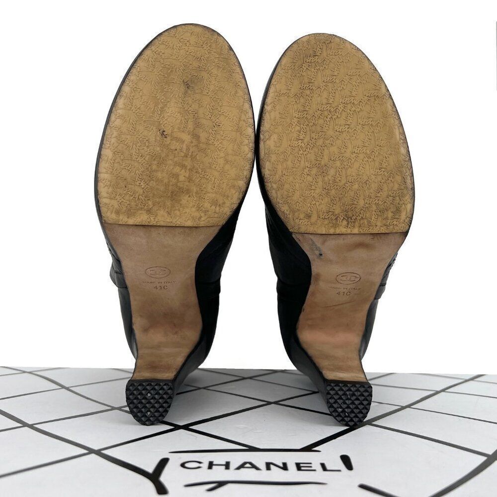 Chanel Lambskin Leather Chain Ankle Heel Boots in Black Size 41C - Picture 7 of 14